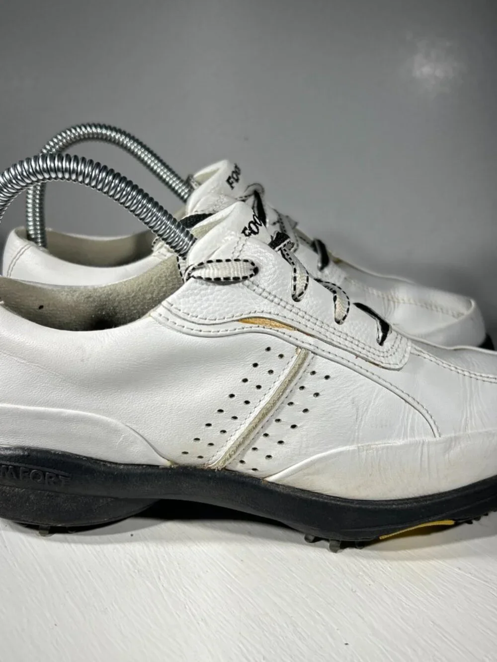 Footjoy eComfort Womens Leather Golf Shoes Size 6 M White Soft Spike Sneakers